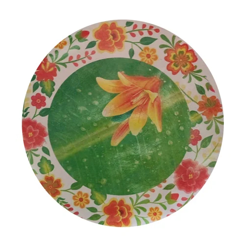Flower Print Paper Plate - Color: Green