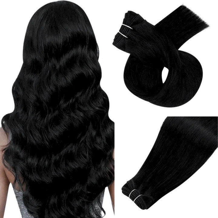 Virgin Hair Jet Black Weft Hair Extensions Human Hair Bundles