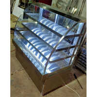 Cold Display Counter - Glass & Stainless Steel, 50 Inch Height X 48 Inch Length, Silver Finish, Led Lighting, Customizable Design