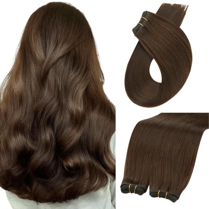 Virgin Weft Human Hair Extensions Natural Straight Brown Hair