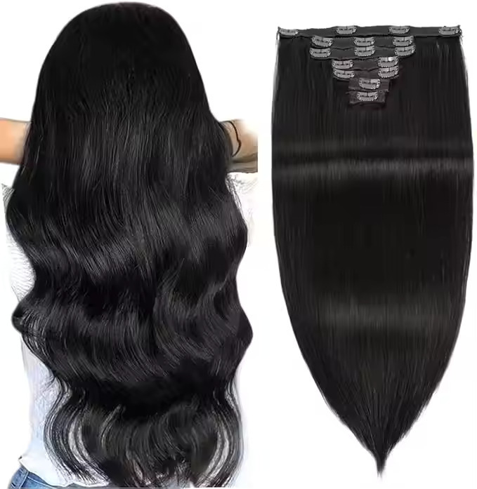 Clip In Human Hair Extensions Black 16inch Double Weft Hair Extensions Clip In Straight Soft Silky Real Human Hair Extensions