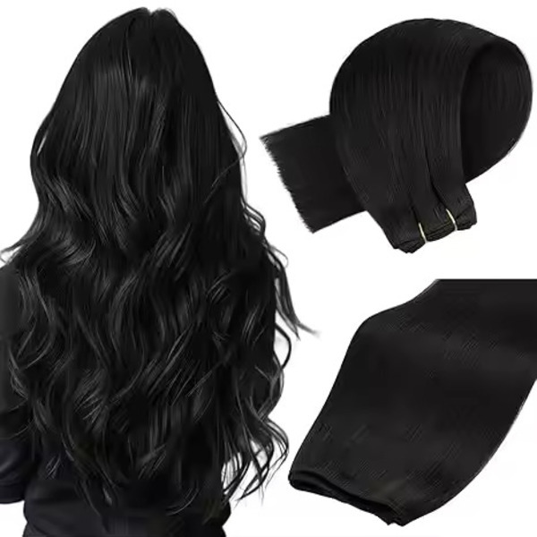 16 Inch Remy Weft Hair Bundle  Real Hair Extensions Human Hair Weft Bundles Dark Black Color