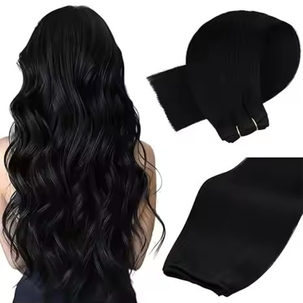 16 Inch Remy Weft Hair Bundle  Real Hair Extensions Human Hair Weft Bundles Dark Black Color