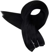 Zed Black Color Remy Hair Double Machine Weft Clip-In  Wire Fish Line Real Hair Extension 18 Inch