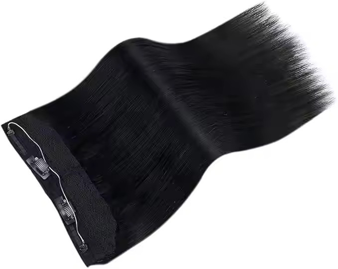 Zed Black Color Remy Hair Double Machine Weft Clip-In  Wire Fish Line Real Hair Extension 18 Inch