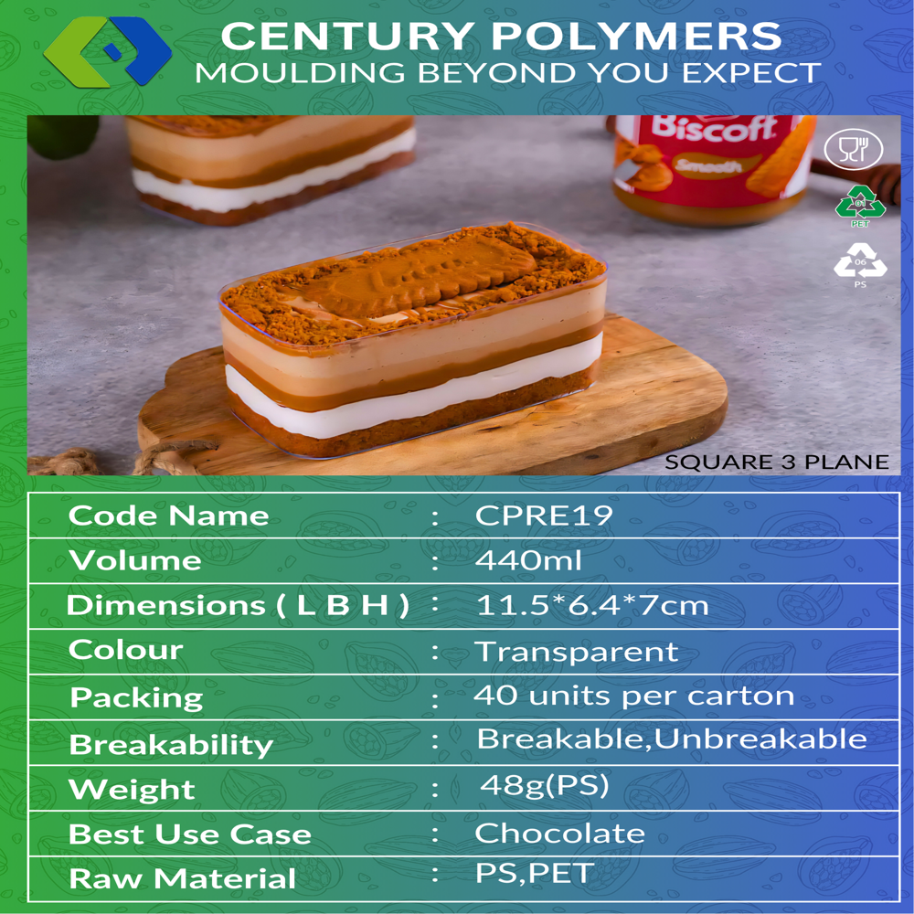 Square 3 Plain (Cpre19) - Capacity: 440 Milliliter (Ml)