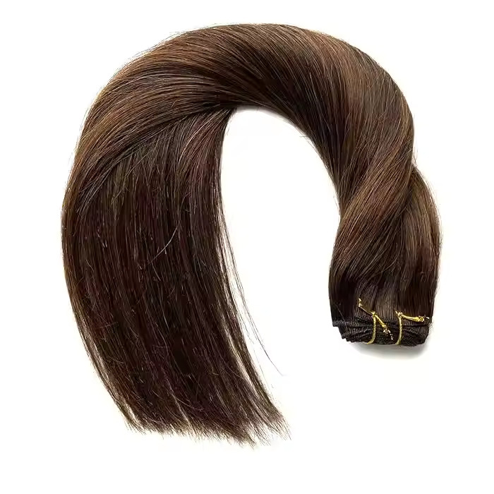 Temple Remy Weft Hair Extensions Human Hair Bundles 18 Inch 100G Dark Brown