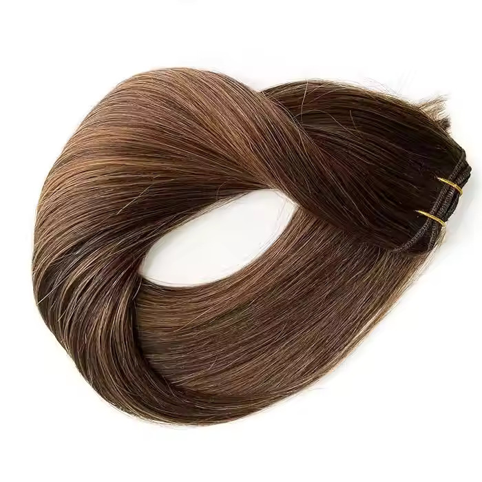 Temple Remy Weft Hair Extensions Human Hair Bundles 18 Inch 100G Dark Brown
