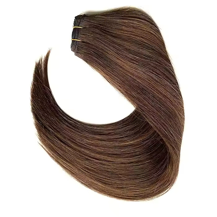 Temple Remy Weft Hair Extensions Human Hair Bundles 18 Inch 100G Dark Brown