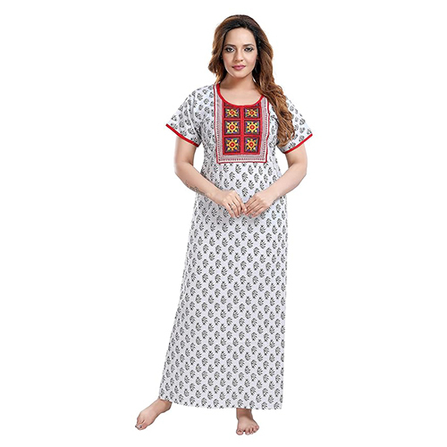 Ladies Cotton Printed Maxi Nighty - Color: Multi Color