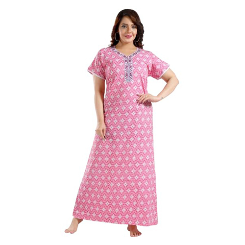 Cotton Printed Maxi Nighty For Ladies - Color: Multi Color
