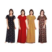 Cotton Printed Maxi Nighty For Ladies - Color: Multi Color
