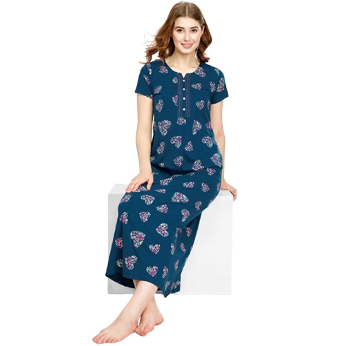 Ladies Designer Cotton Printed Maxi Nighty - Color: Multi Color