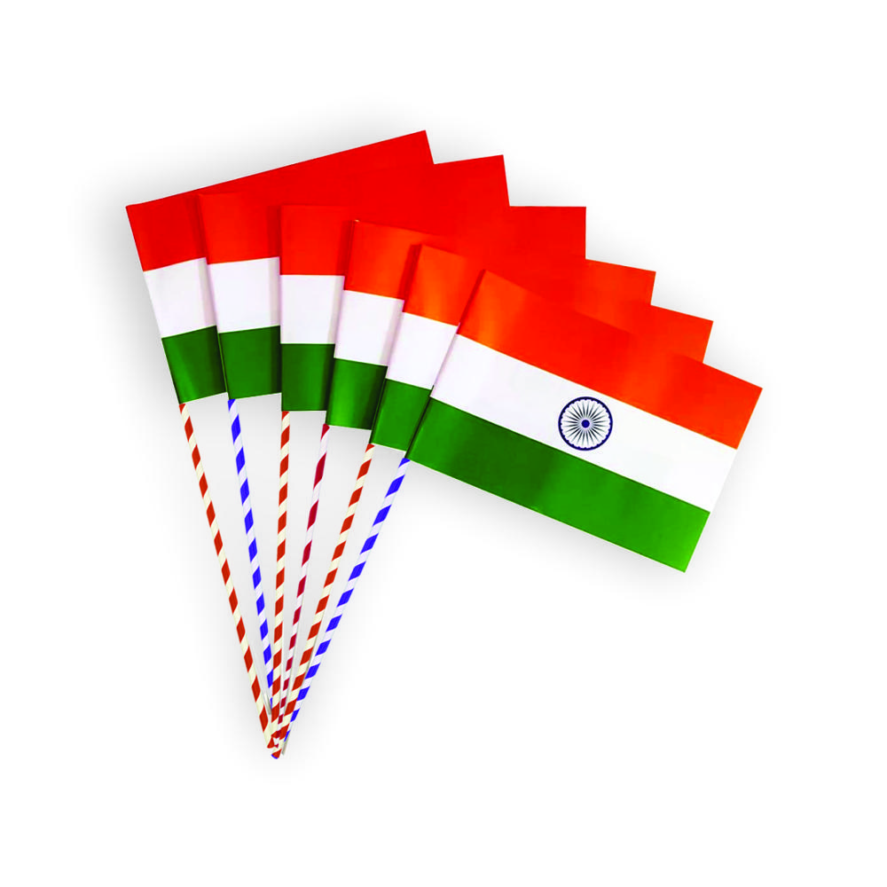 Indian Paper Flag - (12 Pcs In One Pkt) - Color: Tri Color