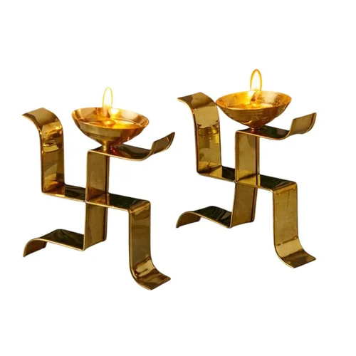 आध्यात्मिक आत्मा पीतल सथिया दीया सेट ऑफ 2