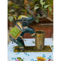 Spiritual Soul Handpainted Elephant Penstand - Design: Antique