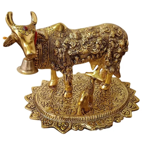 Metal Kamdhenu Cow with God Figurines