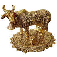 Metal Kamdhenu Cow With God Figurines - Color: Multicolor