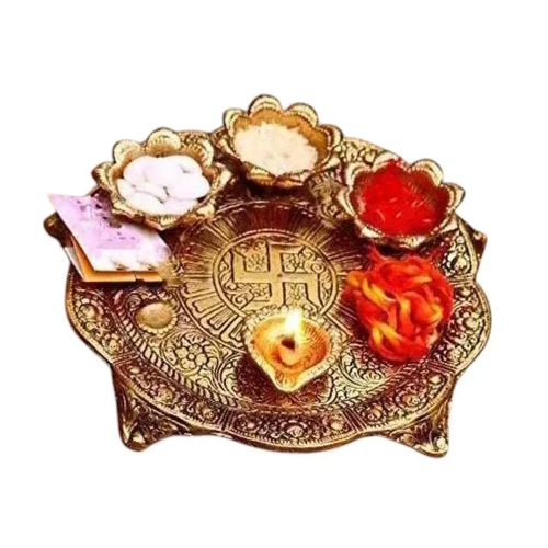 आध्यात्मिक आत्मा प्राचीन सोने की प्लेटेड पूजा थाली