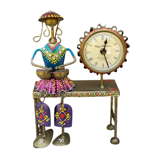 Spiritual Soul Handpainted Metal Table Top With Clock