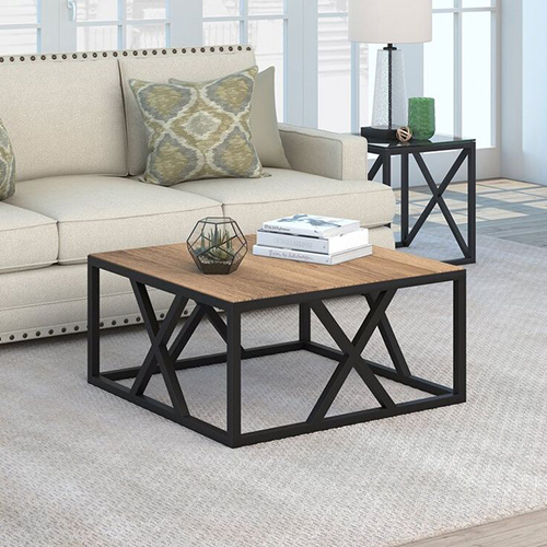 Wooden Top Center Table - Color: Black & Brown