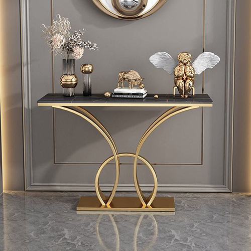 Black Glass Top Console Table
