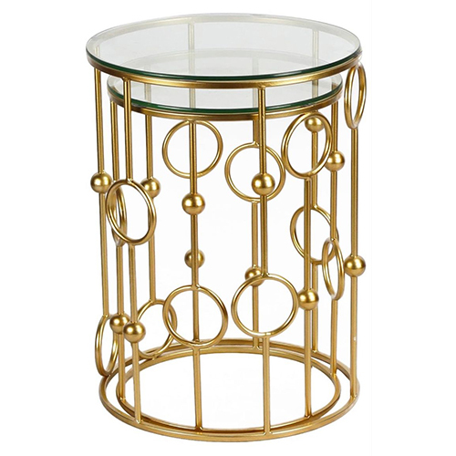 Nesting Table In Iron With White Marble Top And Golden Finish - Feature: Durable