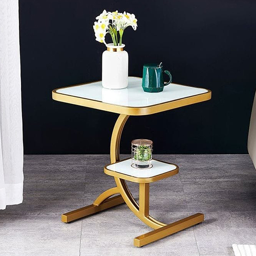 Stainless Steel Side Table - Color: White / Gilden