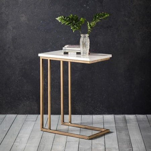 Stainless Steel Side Table - Color: White / Gilden