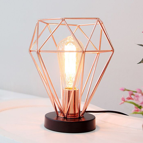 Matte Rose Gold Finish Iron Table Lamp - Light Source: Fluorescent