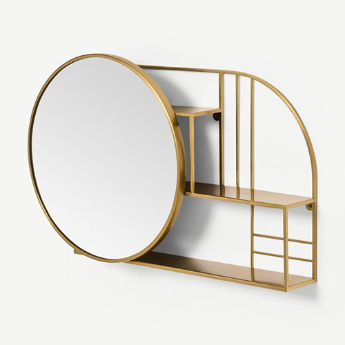 Iron Golden Finish Wall Mirror - Shape: Round