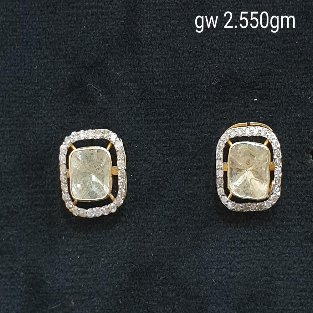 14kt Gold Jewelry Hallmarked Polki Earring - Color: White & Golden