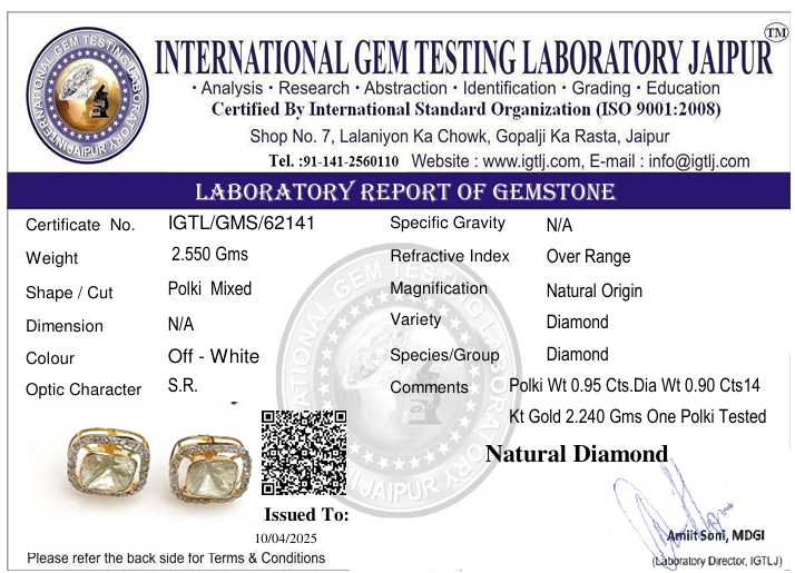 14kt Gold Jewelry Hallmarked Polki Earring