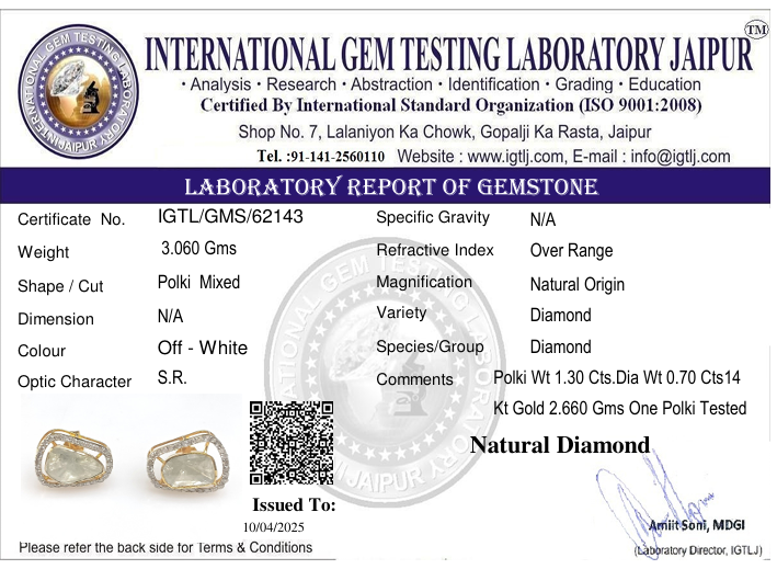 14Kt Gold Open Polki Uncut Studd