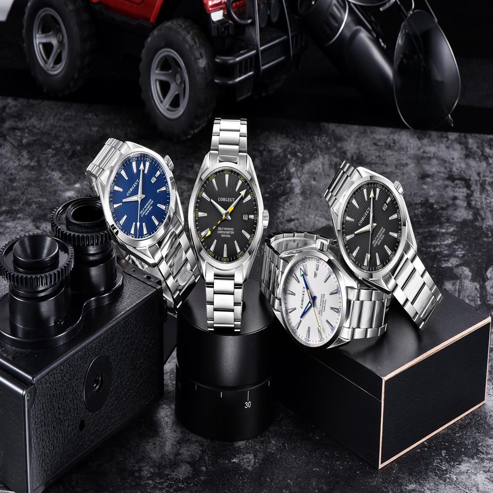 Corgeut 41mm Luxury Stainless Steel Sapphire Crystal Glass Miyota NH35 Movement Dive Automatic Silver Mechanical Watch for Men