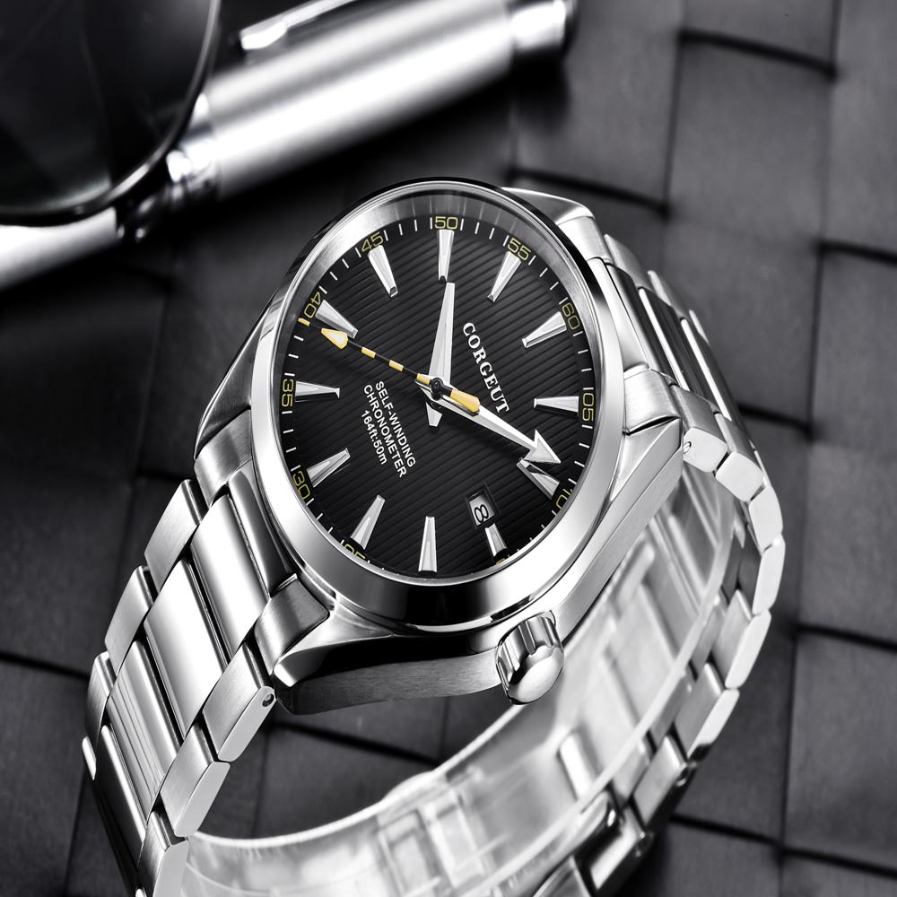 Corgeut 41mm Luxury Stainless Steel Sapphire Crystal Glass Miyota NH35 Movement Dive Automatic Silver Mechanical Watch for Men