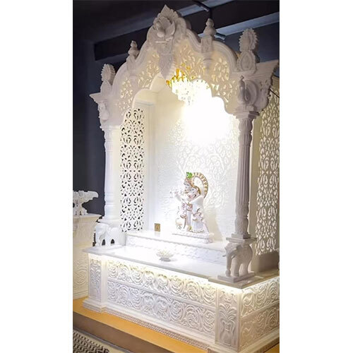 Pure White Hand-Carved White Marble Temple - Finishing: Gold