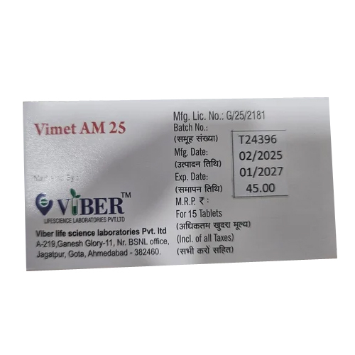 25mg Vimet Am Metoprolol Succinate Prolonged Release Amlodipine Besylate Tablets - Drug Type: General Medicines