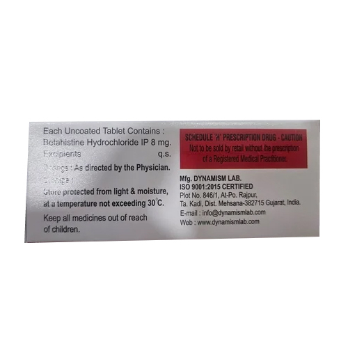 8mg Vertiber Betahistine Tablets - Drug Type: General Medicines