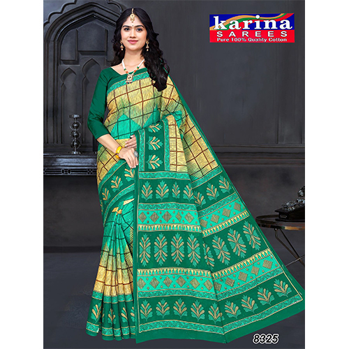 8325 Green Pure Cotton Ladies Saree