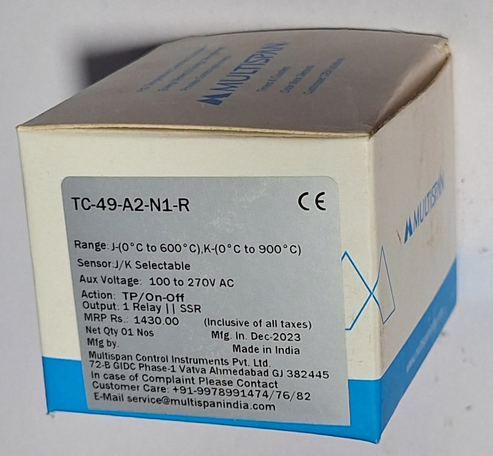 Multispan Tc49 A2 - N1 - R - Voltage: 100 To 270v Ac, Output: 1 Relay, Action: On-off, Type: J (0â°c To 600â°c) & K (0â°c To 900â°c)