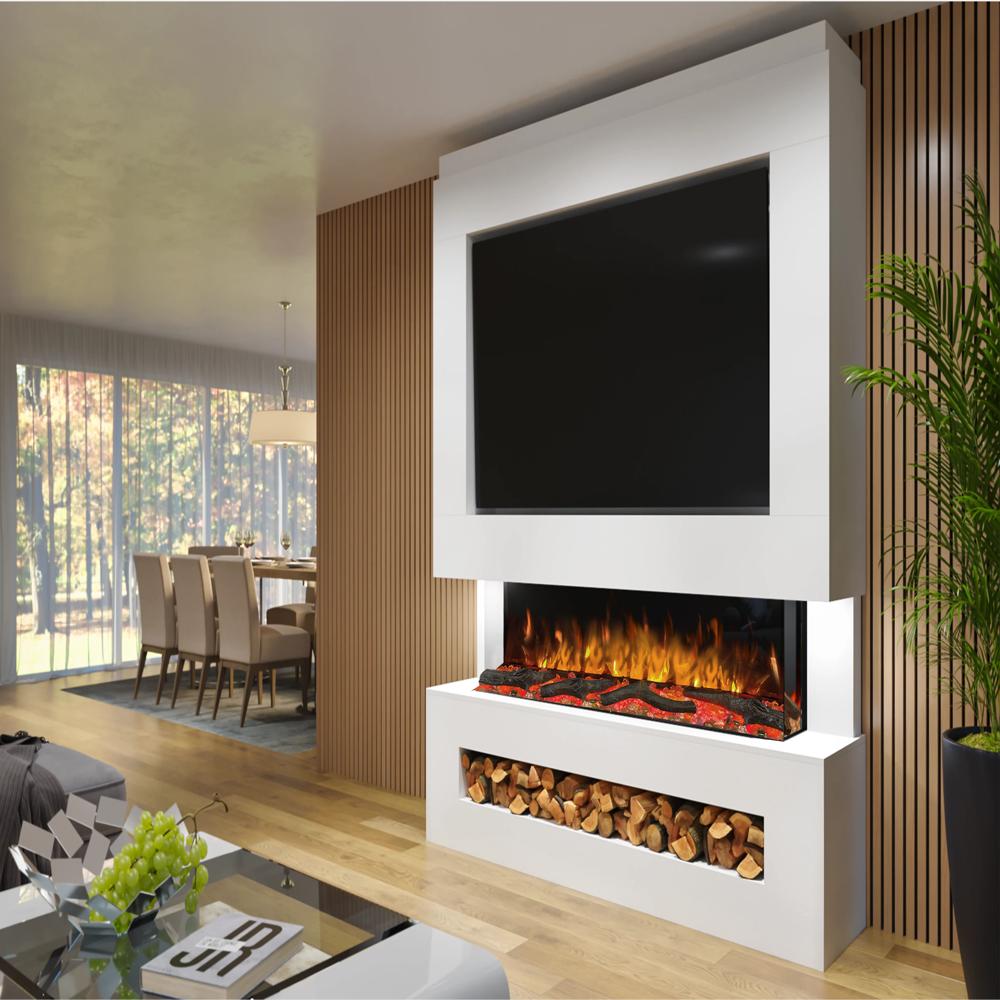 True View Premium Amber Bed Crystal Fireplace With Wooden Logs - Light Source: Led