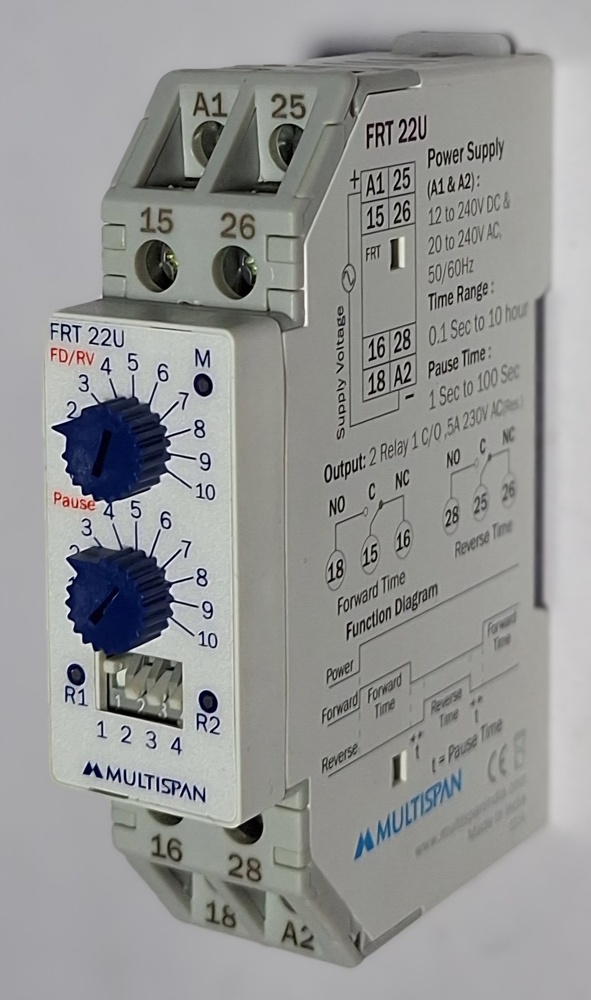 Multispan Frt-22u-00 - 12v To 240v Dc & 20v To 240v Ac Output, 2-relay System For Forward & Reverse Timing Functions