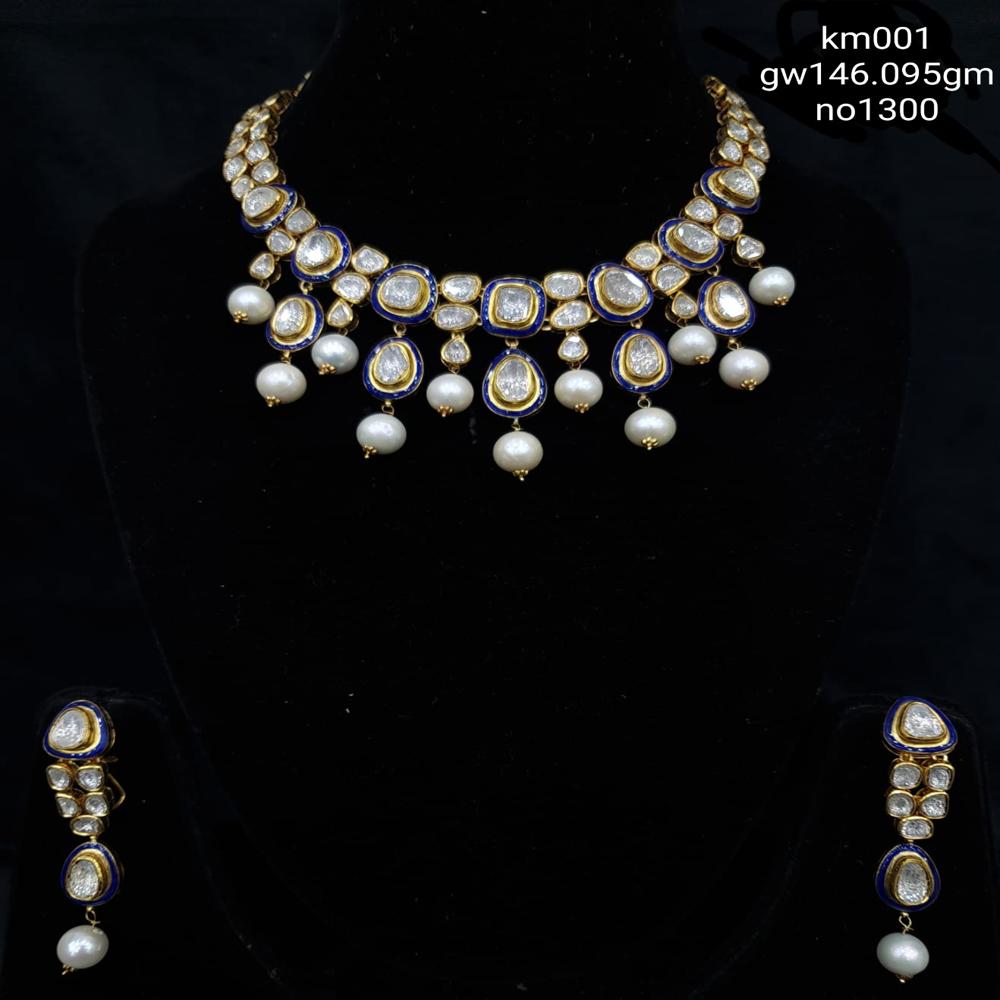 18kt Gold Blue Meena Uncut Diamond Polki set