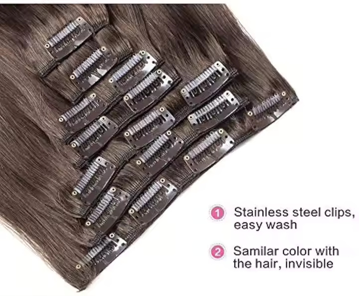 Human Hair Extensions With Remy Virgin Indian Temple Hair Clip-In Hair