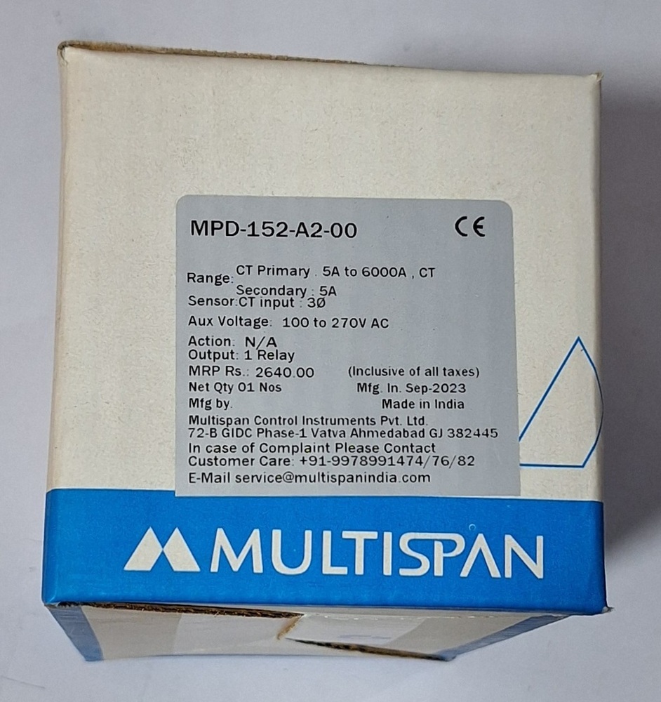 Multispan Mpd-152-a2-00 - Voltage: 100 To 270v Ac, Output: 1 Relay, Ct Input: 5a To 6000a, 1r 1 C/o | Features: N/a