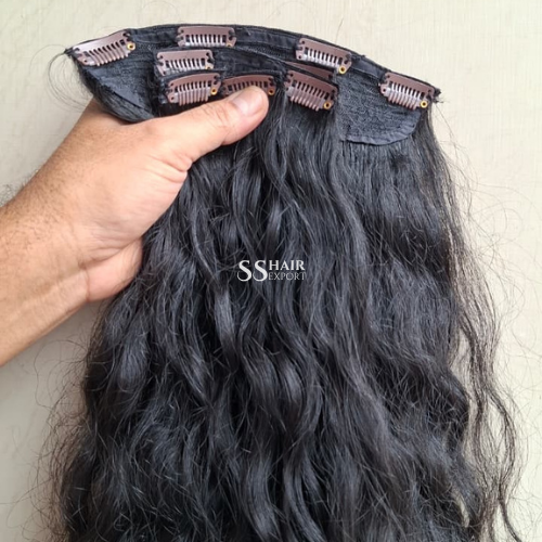 Natural Curly Hair Clip In Hair Extensions Indian Real Human Hair Wholesale Supplier
