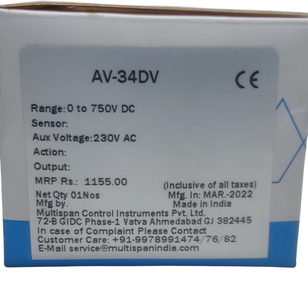 Multispan Av-34dv - Voltage: 230v Ac, Dc Voltage Range: 0-750v | Precision Voltage Measurement For Enhanced Electrical Monitoring