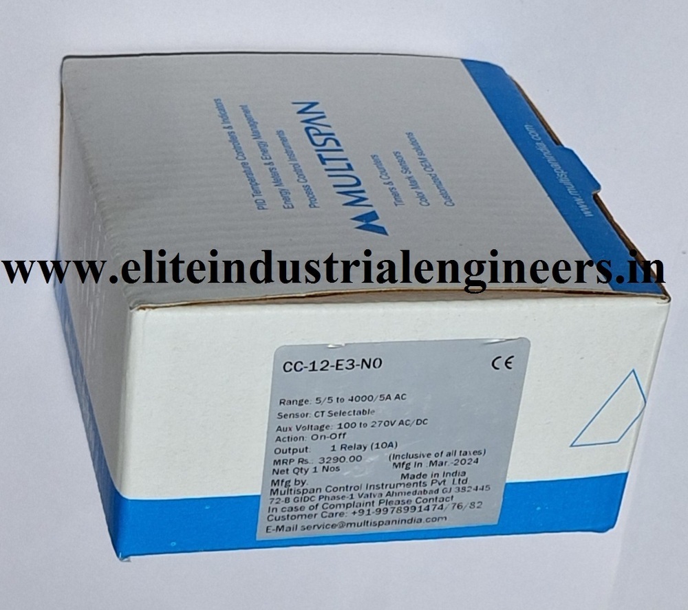 Multispan Cc-12-e3-n0 - Voltage 100 To 270v Ac, Output 1 Relay (10a), Action On-off, Current Range 5/5 To 4000/5a, Ct Selectable To 4000/5a