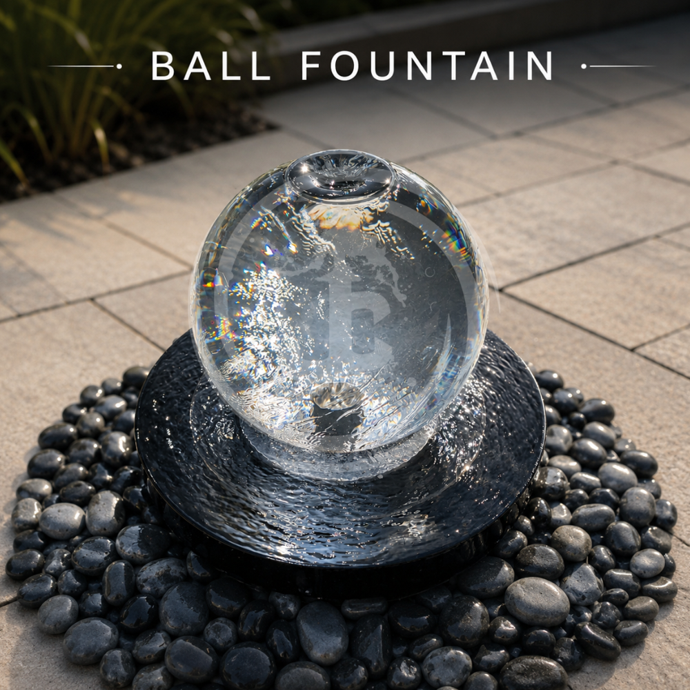 Water Ball Fountain - Polished Stone, 24-inch Sphere Diameter | Rotating Design, Continuous Cascade, Hidden Pump System